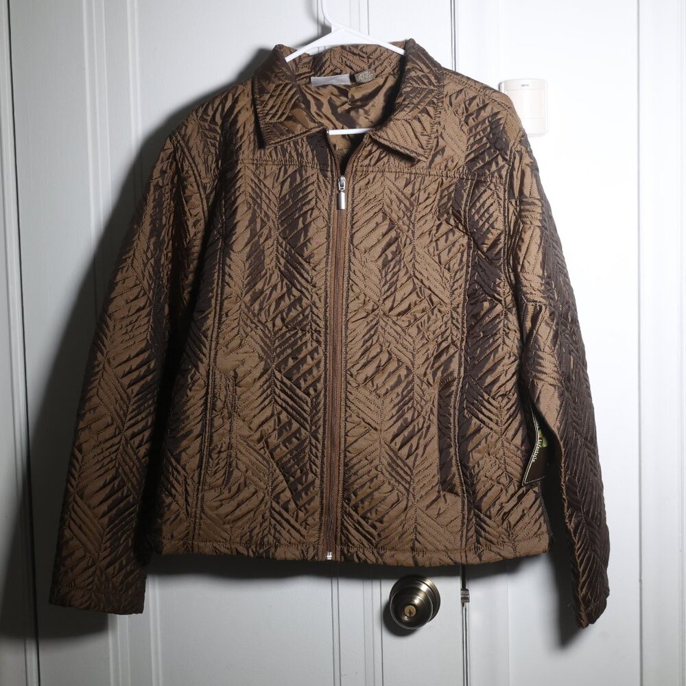 Jane Ashley Jacket Large Brown Women's Lightweight Full Zip Quilted